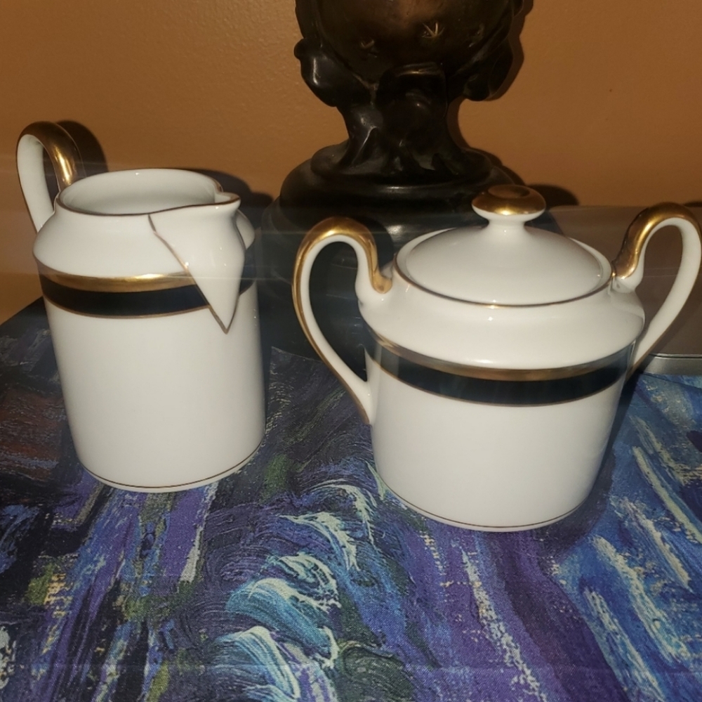 Christian Dior Fine China creamer & sugar bowl CD monogram Black Japan